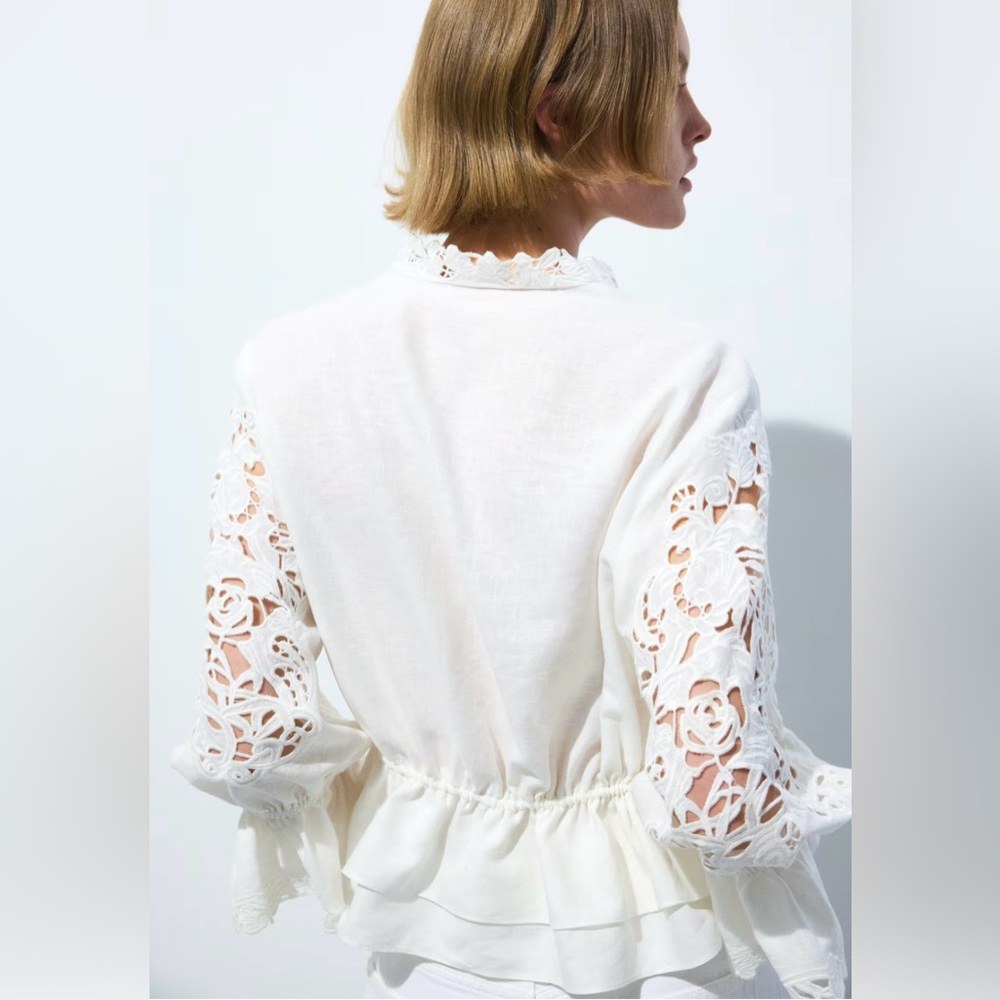 H&M LINEN-BLEND BLOUSE WITH EYELET EMBROIDERY - Picture 5 of 11